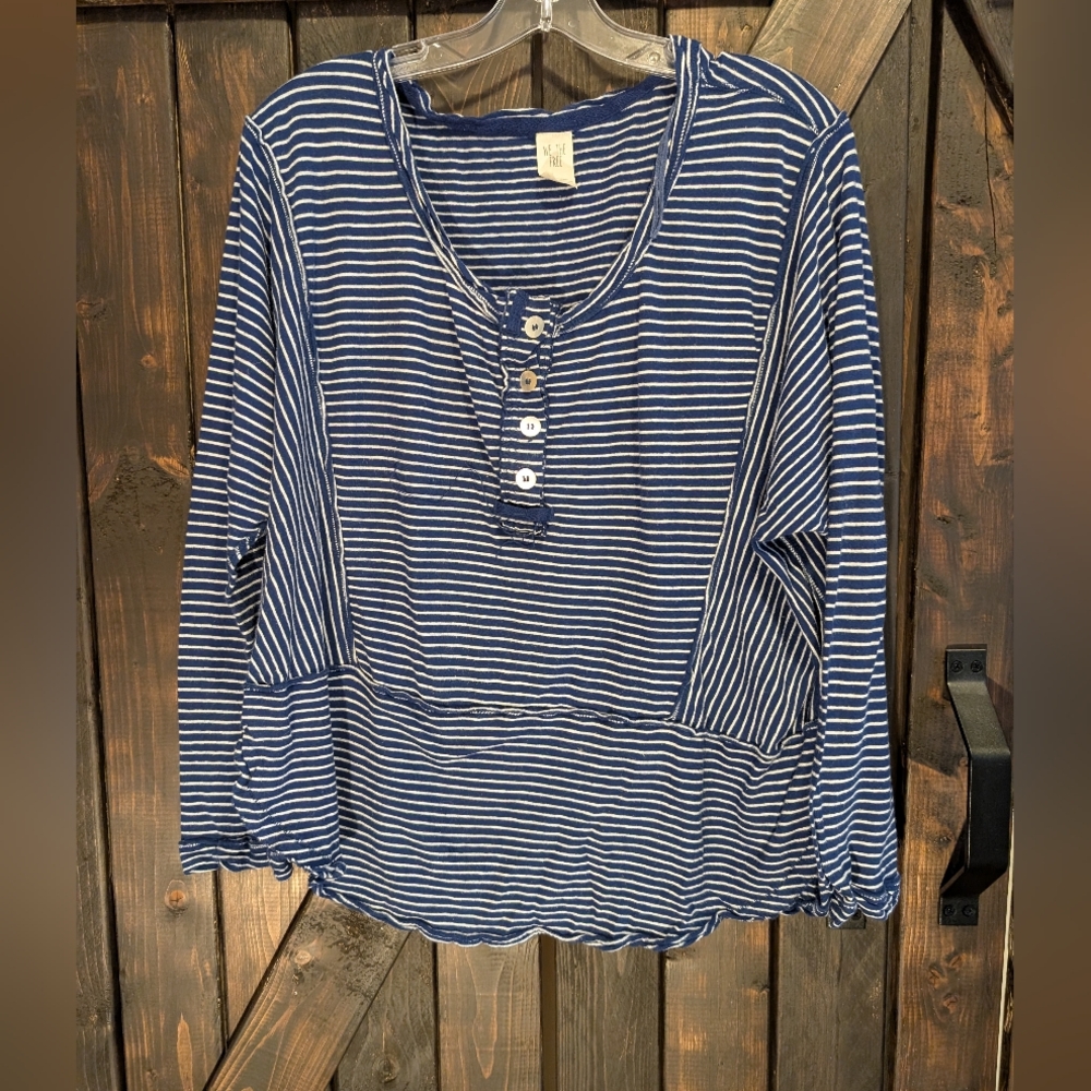 We The Free Navy Striped Blouse, Size S
